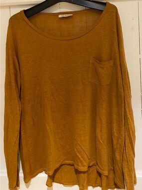 STARKx Linen Long Sleeve Pocket Tee Made in US Rust Brown Top Shirt sz